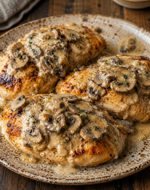 Pollo con salsa de champiñones